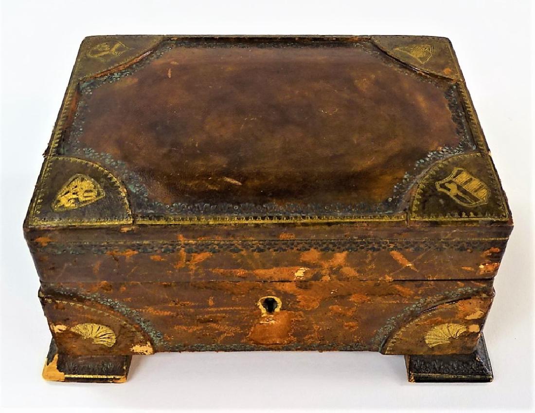 VTG ITALIAN LEATHER WRAPPED JEWELRY BOX (1 of 5)