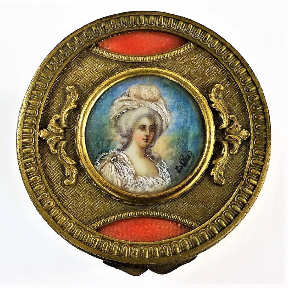 ANTIQUE FRENCH H. PAINTED & GUILLOCHE DRESSER BOX (1 of 5)