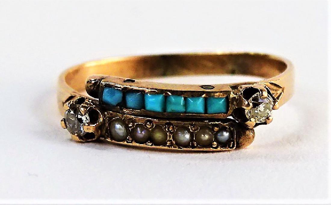 14KT RG DIAMOND TURQUOISE & SEED PEARL RING (1 of 4)