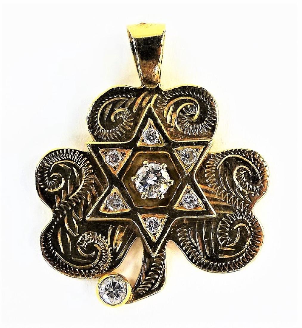 14KT YG DIAMOND STAR OF DAVID CLOVER PENDANT (1 of 5)