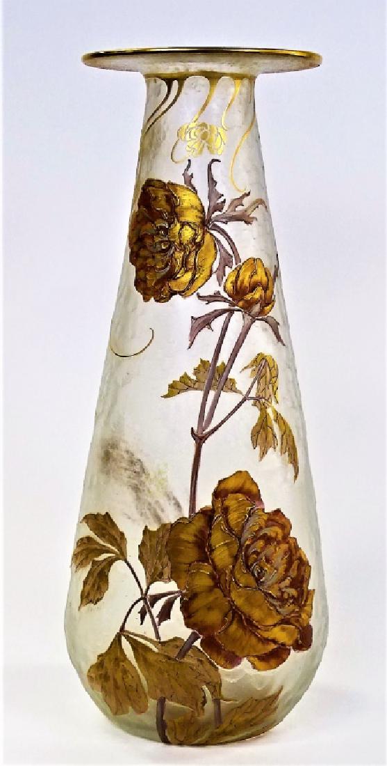 TALL ANTIQUE MONT JOYE FLORAL CAMEO GLASS VASE (1 of 7)