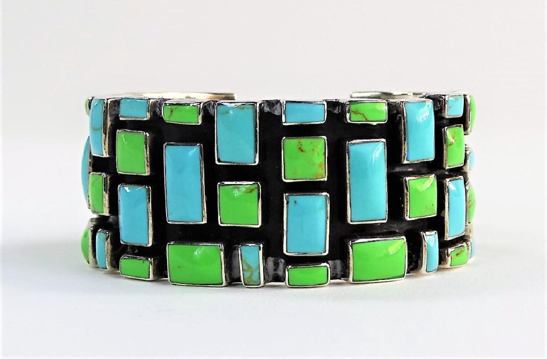 VTG MEXICAN STERLING & TURQUOISE CUFF BRACELET (1 of 2)