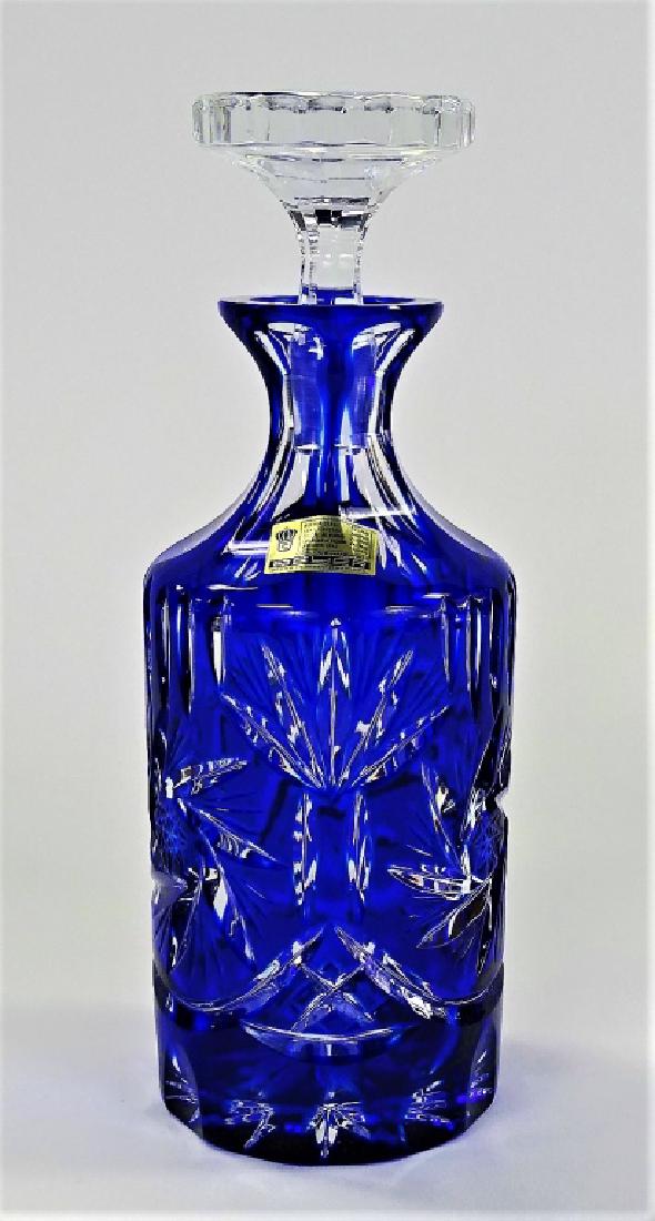 GERMAN COBALT CUT TO CLEAR CRYSTAL DECANTER BOTTLE (1 of 3)