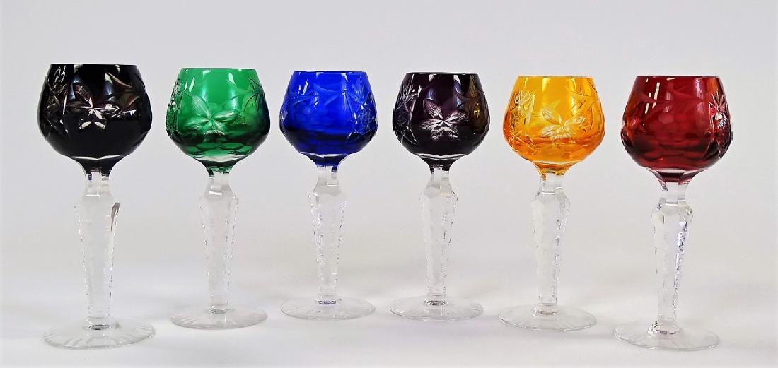 6 VTG BOHEMIAN CUT TO CLEAR CORDIAL GLASSES (1 of 2)