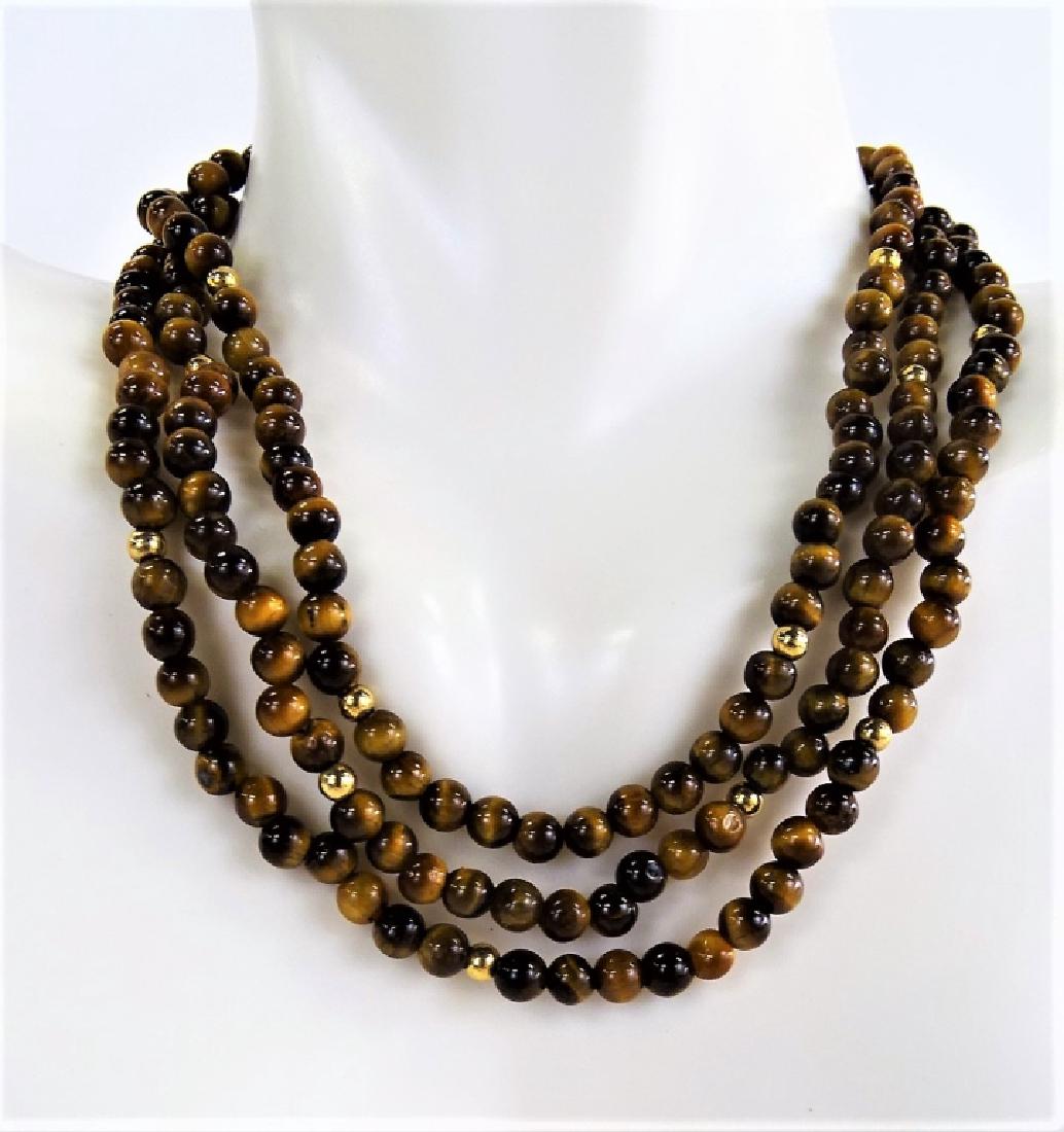 CHINESE LARGE TIGEREYE AND GOLD NECKLACE (1 of 2)