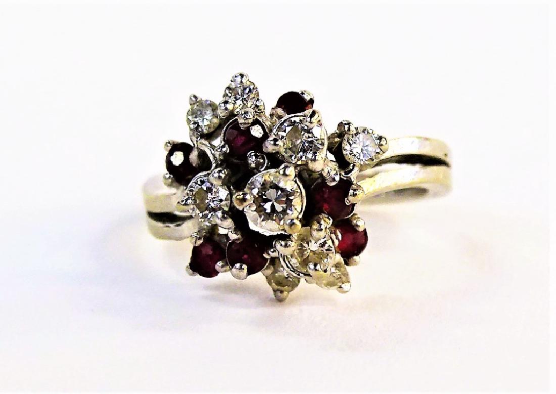 LADIES 14KT WG DIAMOND & RUBY CLUSTER RING (1 of 5)
