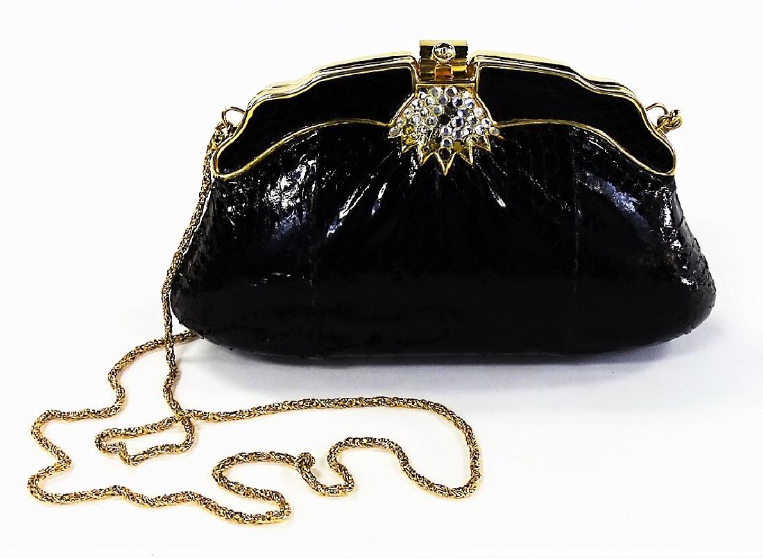 VTG JUDITH LEIBER JEWELED SNAKESKIN CLUTCH HANDBAG (1 of 5)