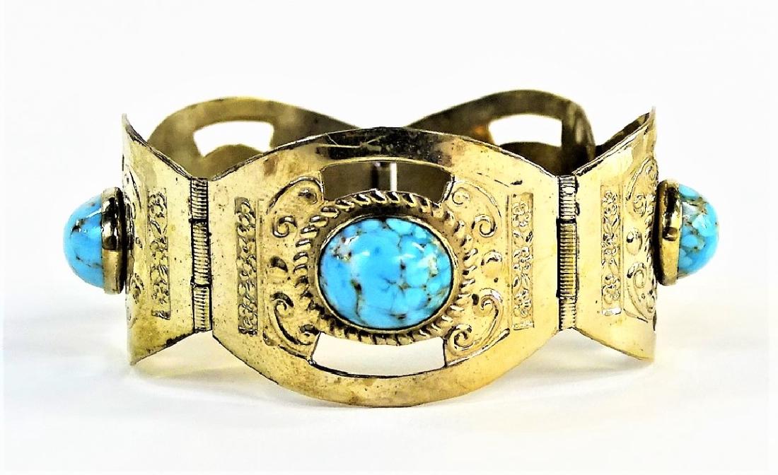 VTG MEXICAN STERLING & TURQUOISE LINK BRACELET (1 of 3)