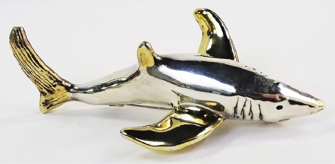 LARGE UNUSUAL STERLING SILVER SHARK PIN (1 of 4)