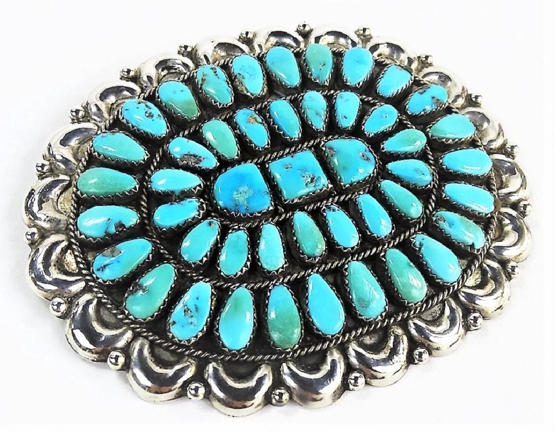 ZUNI JUDY WALLACE LARGE STERLING TURQUOISE PIN (1 of 4)