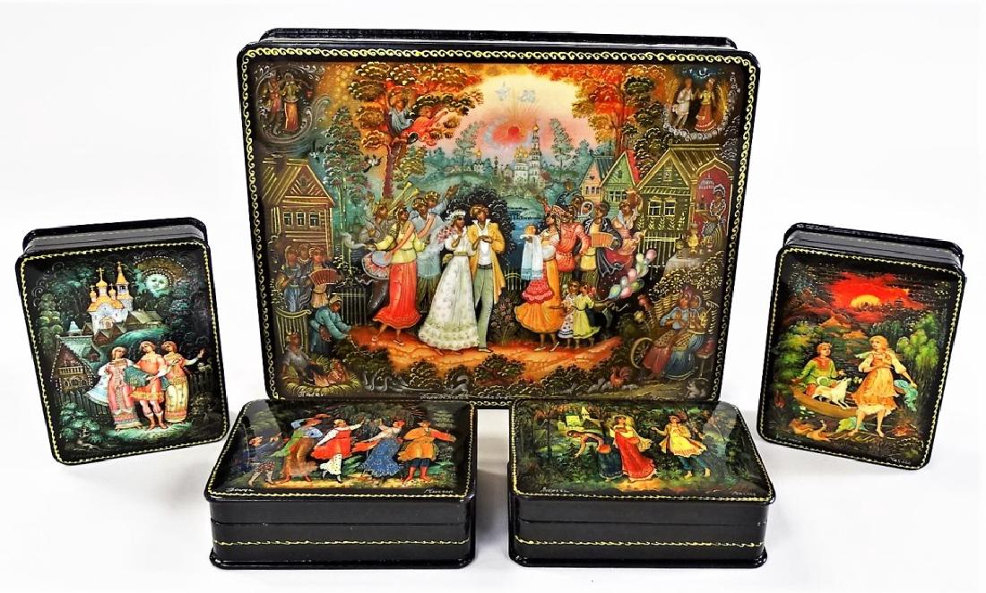 HAND PAINTED M.O.P. RUSSIAN LACQUER BOX SET (1 of 3)