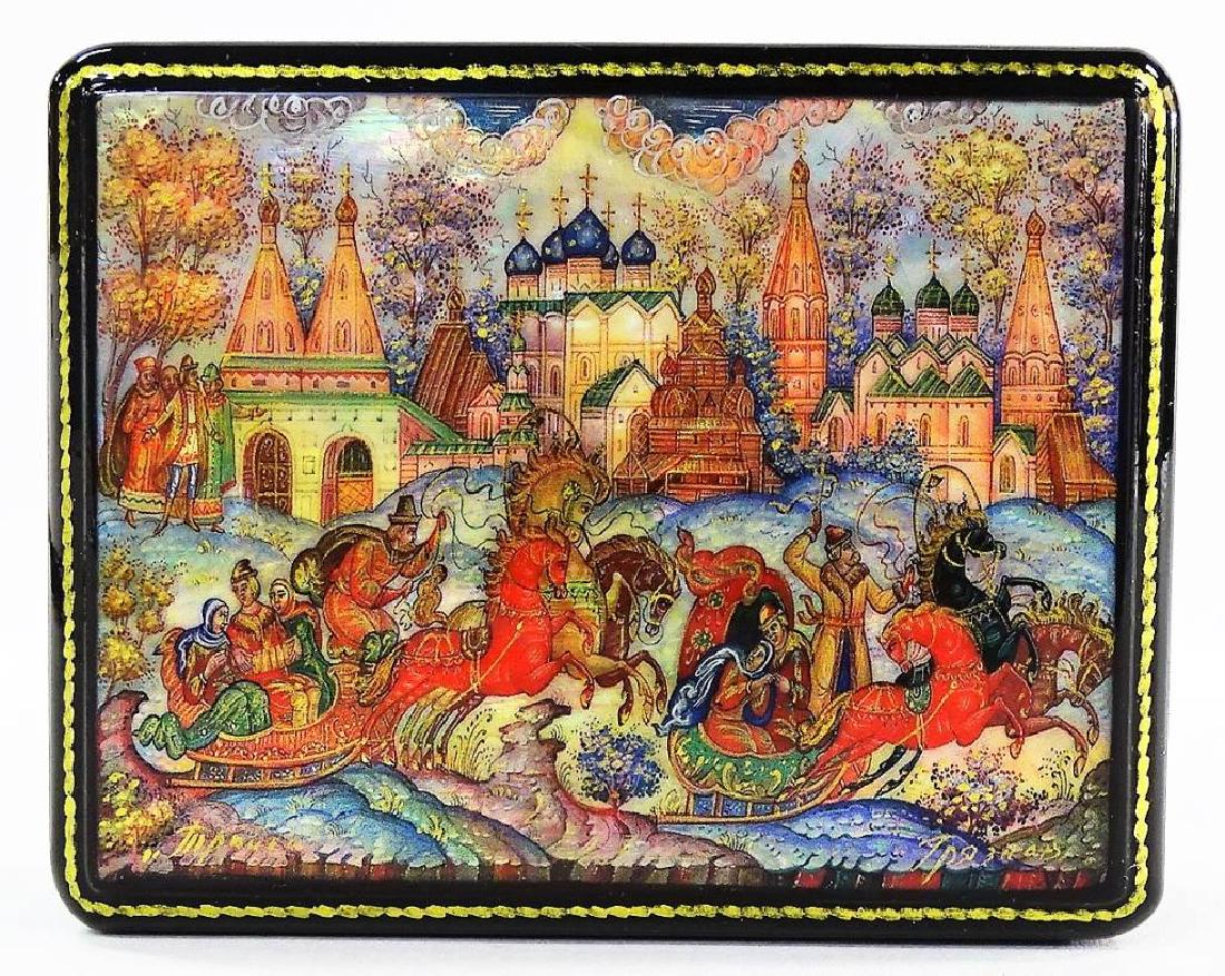 HAND PAINTED MOTHER OF PEARL RUSSIAN LACQUER BOX (1 of 4)