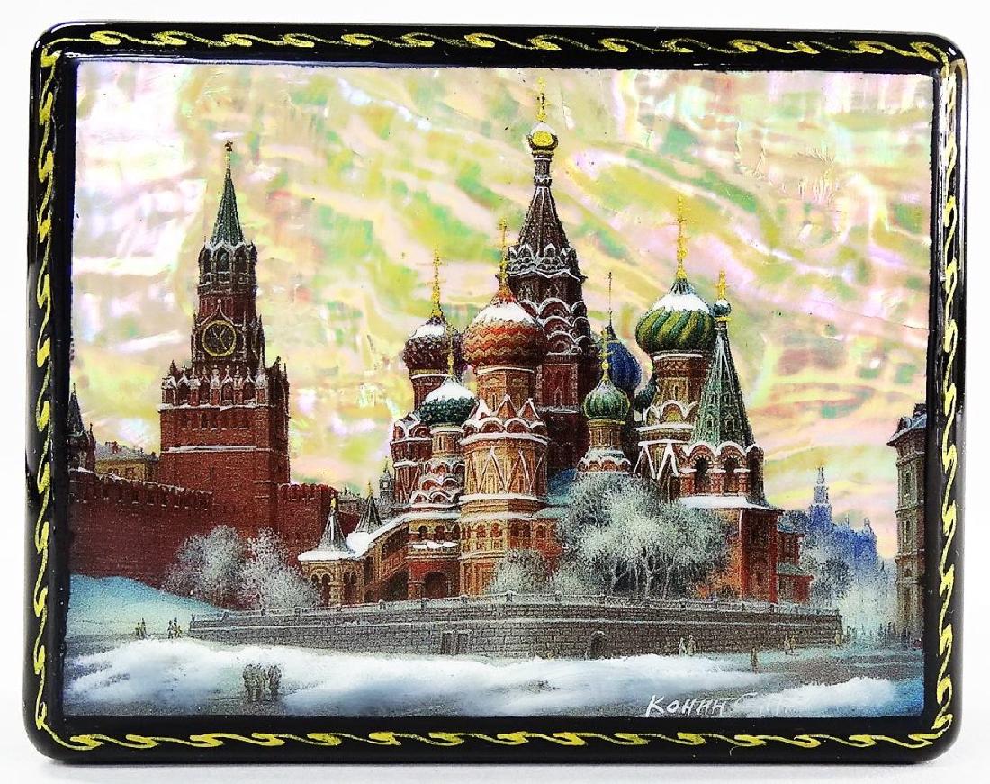 HAND PAINTED MOTHER OF PEARL RUSSIAN LACQUER BOX (1 of 2)
