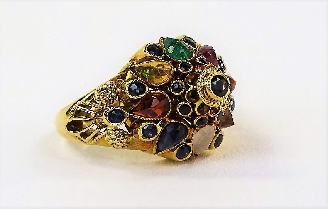 LADIES 14KT YELLOW GOLD MULTI GEMSTONE DOME RING (1 of 5)
