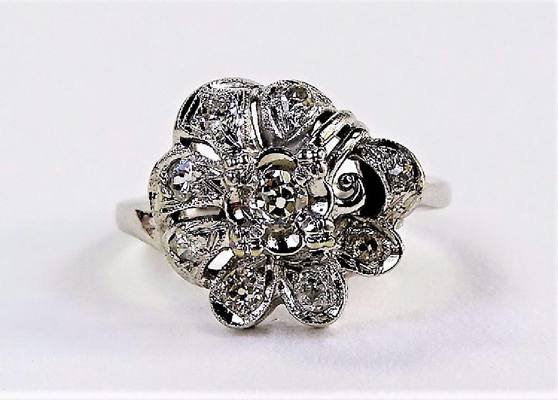 LADIES 14KT WHITE GOLD FLORIFORM DIAMOND RING (1 of 4)