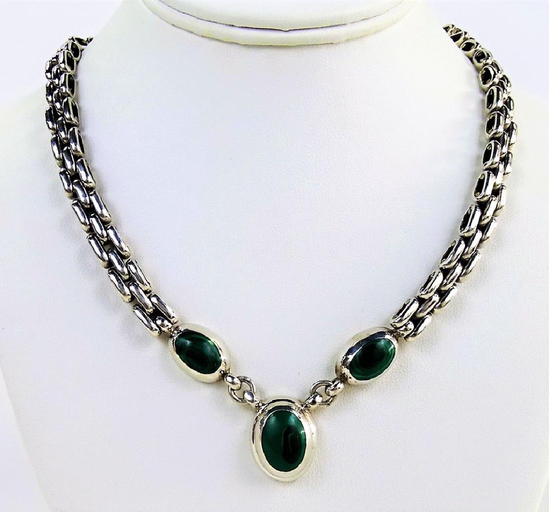 TAXCO MEXICO STERLING & MALACHITE CHARM NECKLACE (1 of 5)