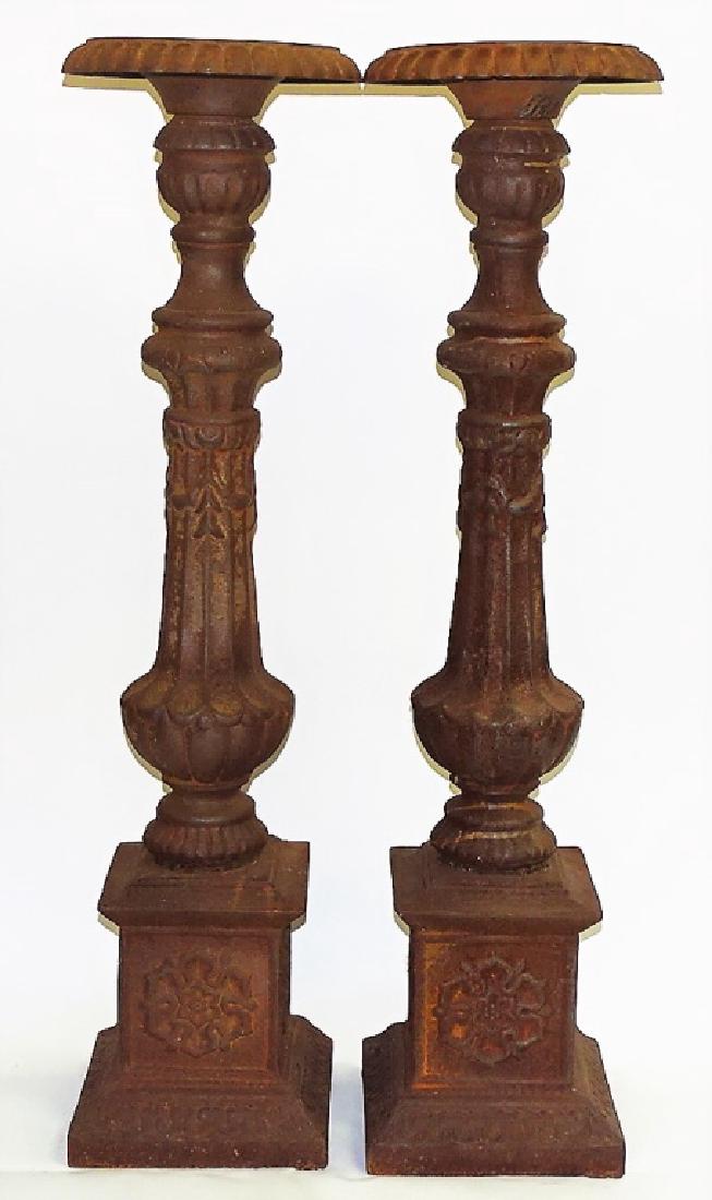 PR MONUMENTAL CAST IRON PRICKET CANDLESTICKS (1 of 3)