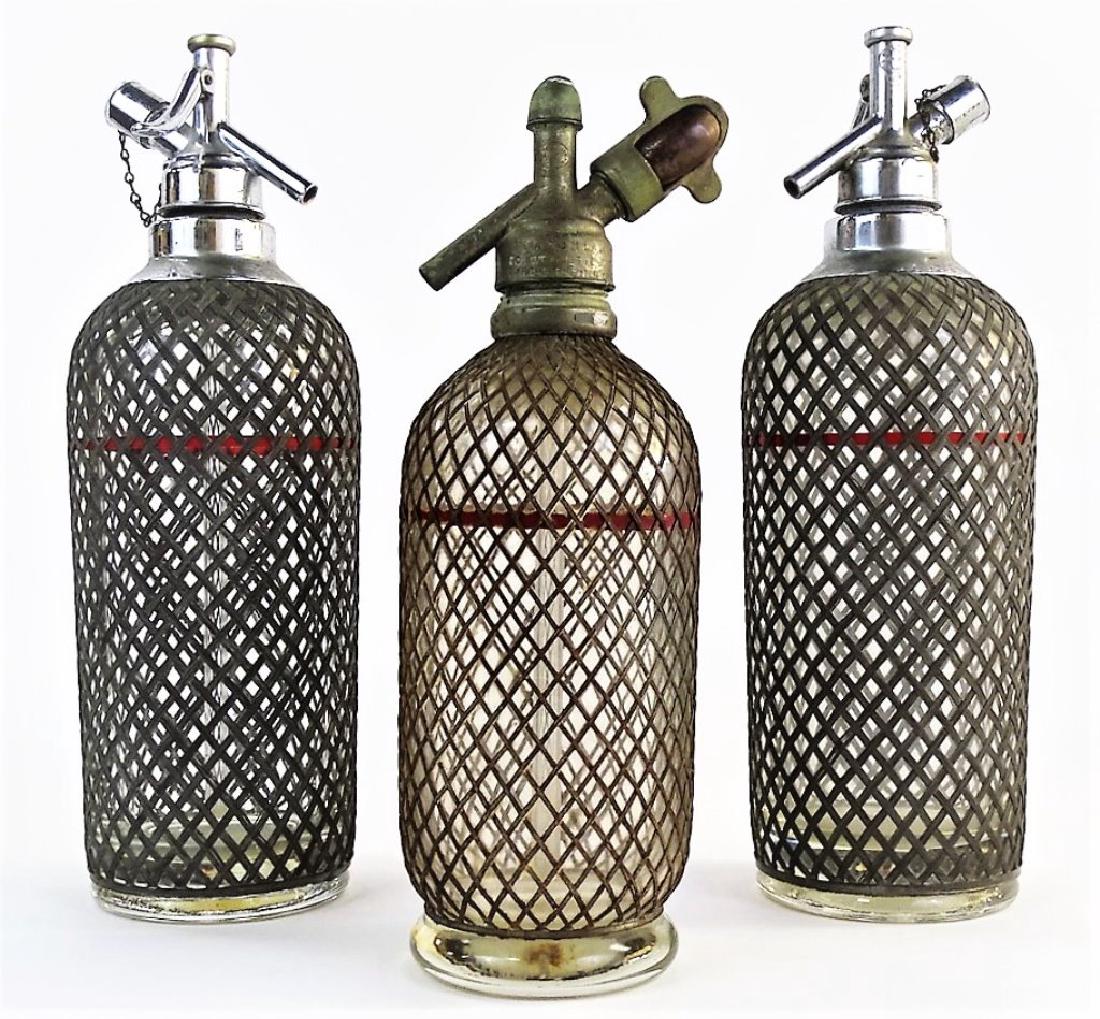 3 ANTIQUE MESH OVERLAY GLASS SELTZER BOTTLES (1 of 8)