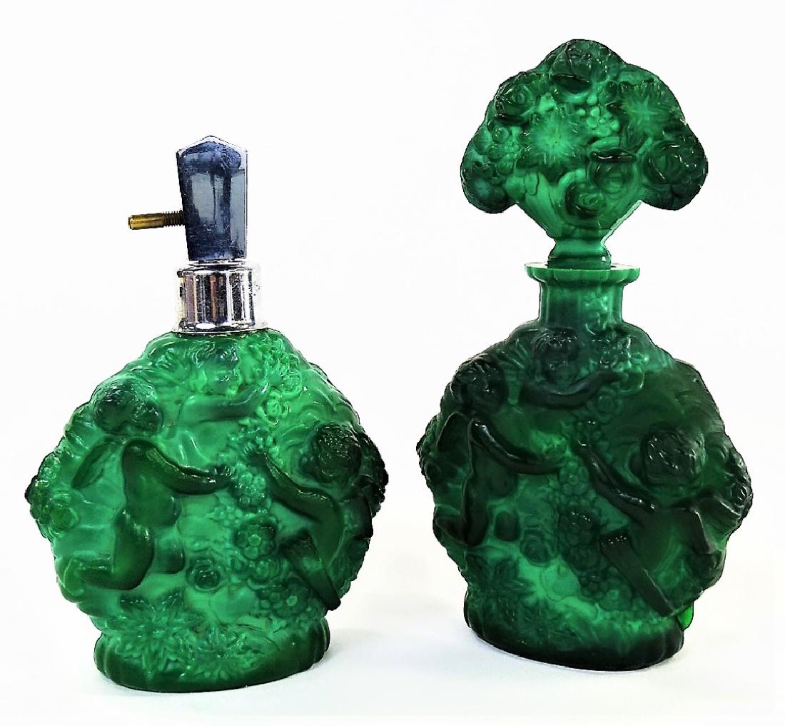 PR VINTAGE CZECH MALACHITE GLASS PUTTI BOTTLES (1 of 5)