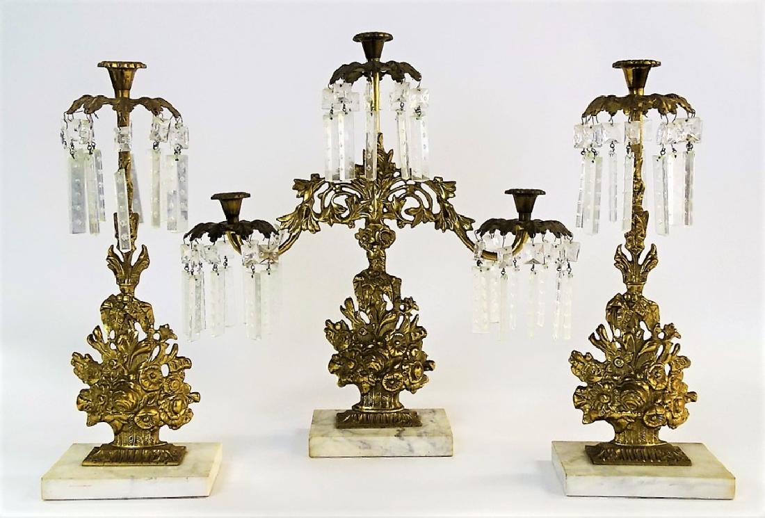 3PC ANTIQUE GILT BRASS GIRANDOLE CANDELABRA SET (1 of 3)