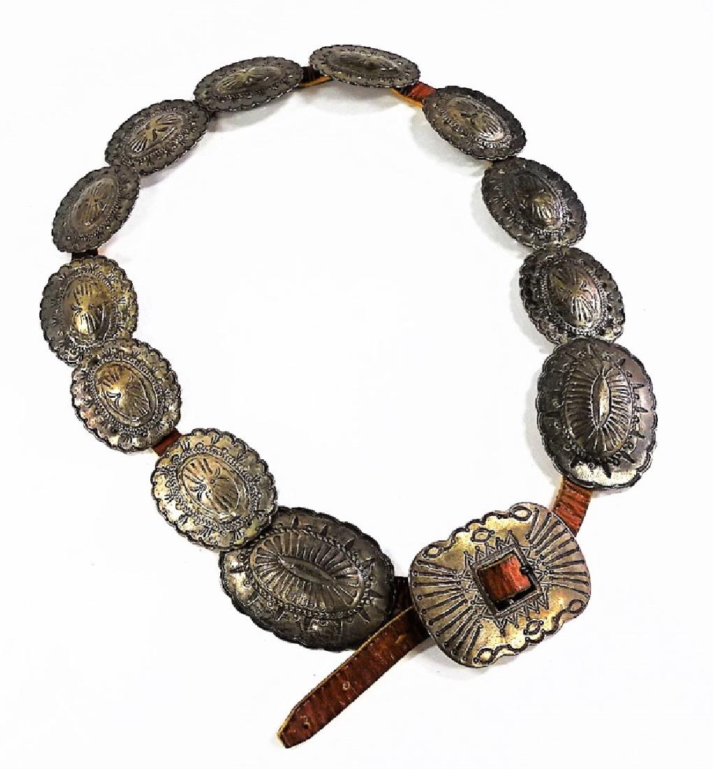 OLD PAWN STERLING SILVER & LEATHER CONCHO BELT (1 of 3)