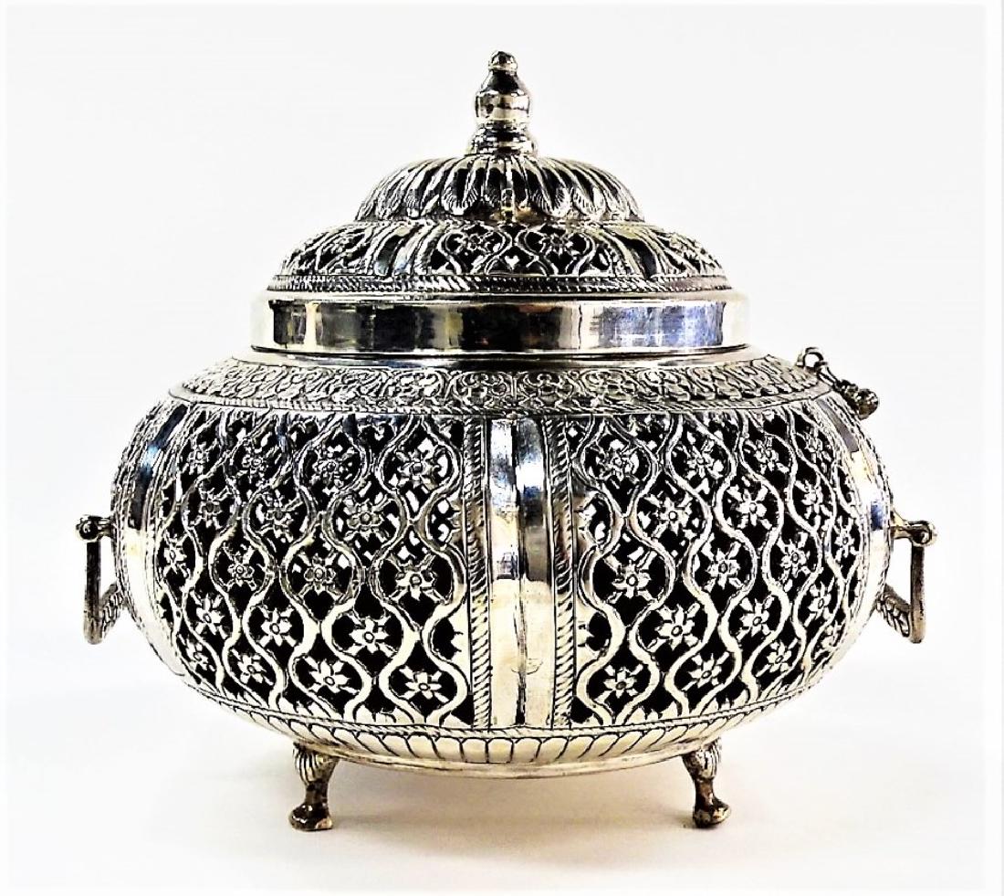 LARGE ASIAN PIERCED .800 SILVER COVERED POTPOURRI (1 of 3)