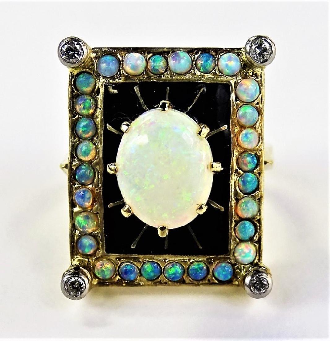 ESTATE 14KT YELLOW GOLD OPAL & DIAMOND LADIES RING (1 of 5)