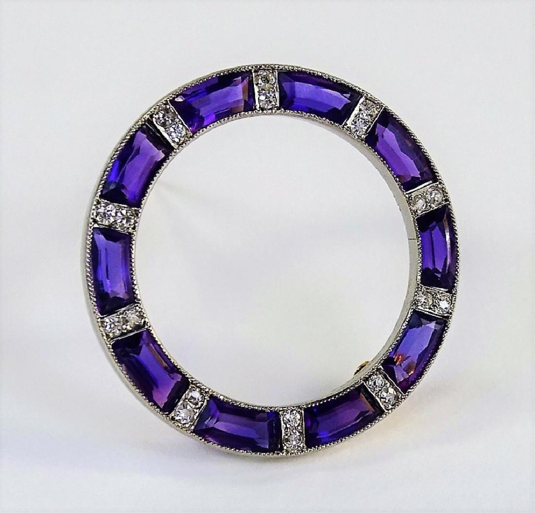 EXQUISITE PLATINUM AMETHYST & DIAMOND BROOCH (1 of 3)