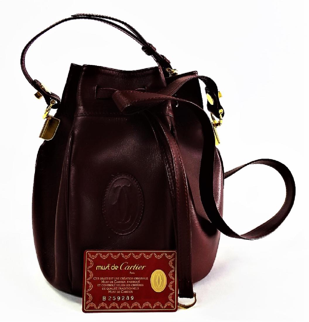 CARTIER BURGUNDY LEATHER DRAWSTRING BUCKET BAG (1 of 6)