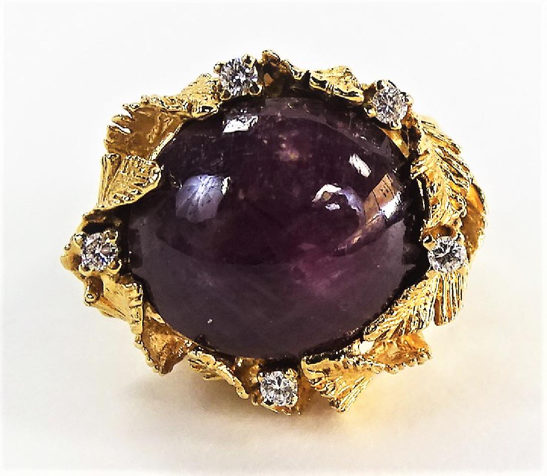 ESTATE 14KT YELLOW GOLD STAR RUBY & DIAMOND RING (1 of 4)