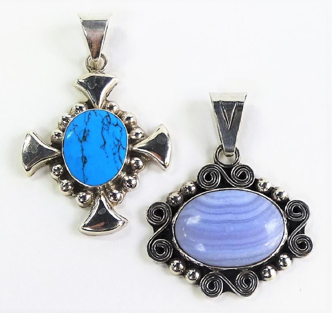 PR VTG MEXICAN STERLING & STONE NECKLACE PENDANTS (1 of 2)
