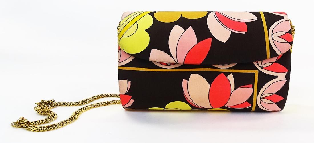 EMILIO PUCCI FLORAL PRINT FABRIC GOLD CHAIN CLUTCH (1 of 4)
