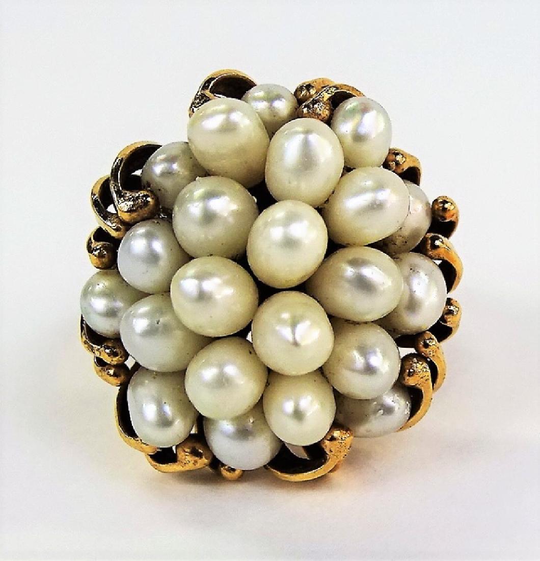 HEAVY LARGE 14KT YELLOW GOLD & MULTI PEARL RING (1 of 4)