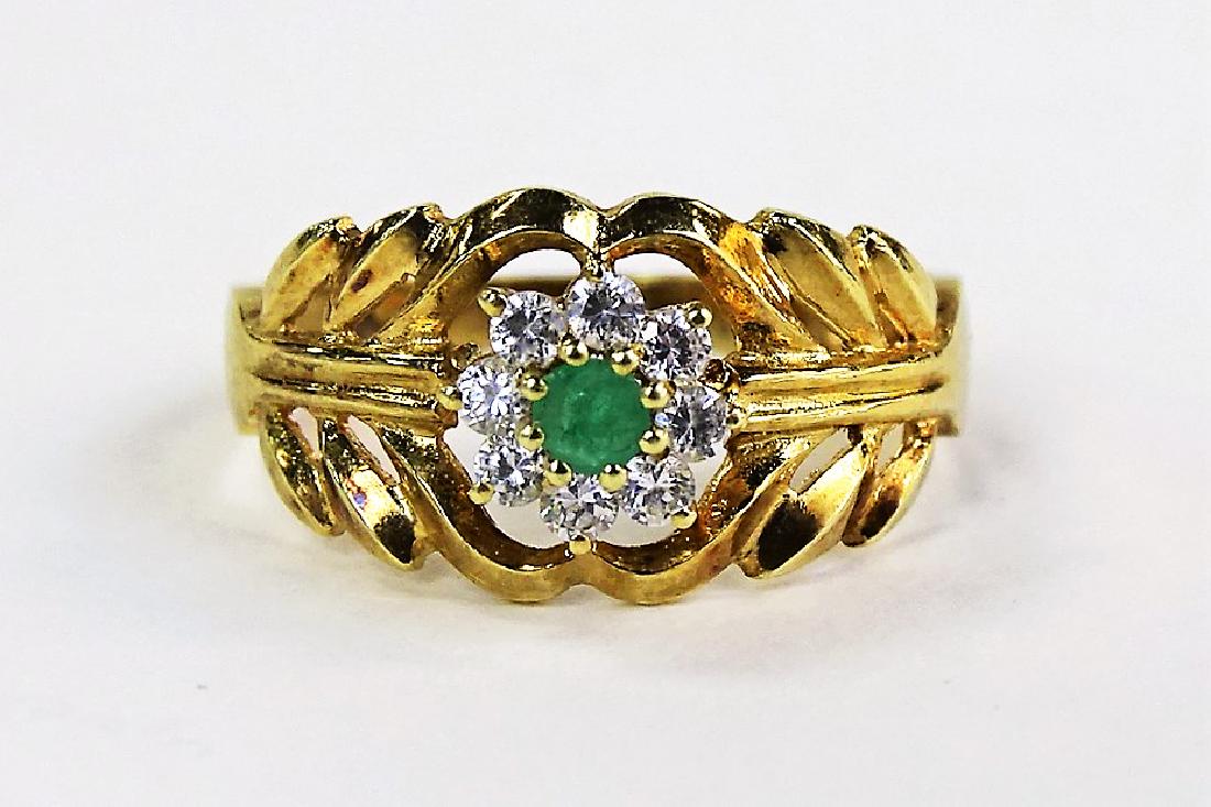 LADIES 14KT YELLOW GOLD EMERALD & DIAMOND RING (1 of 4)