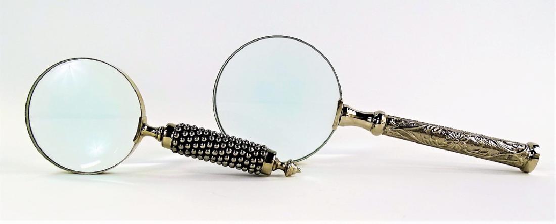 2 LARGE SILVER HANDLED MAGNIFYING GLASSES (1 of 2)
