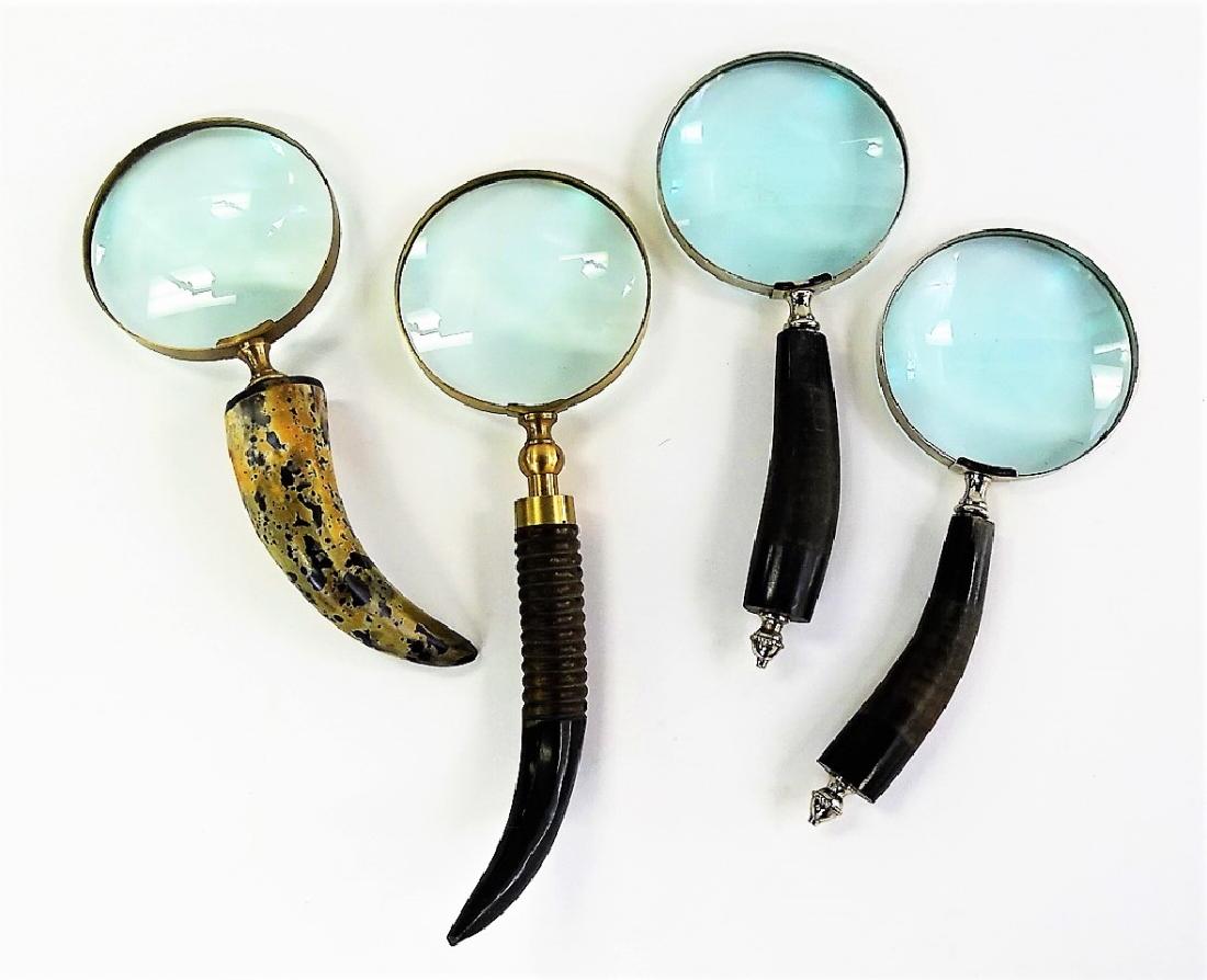 4 LARGE CARVED HORN HANDLE MAGNIFYING GLASSES (1 of 1)