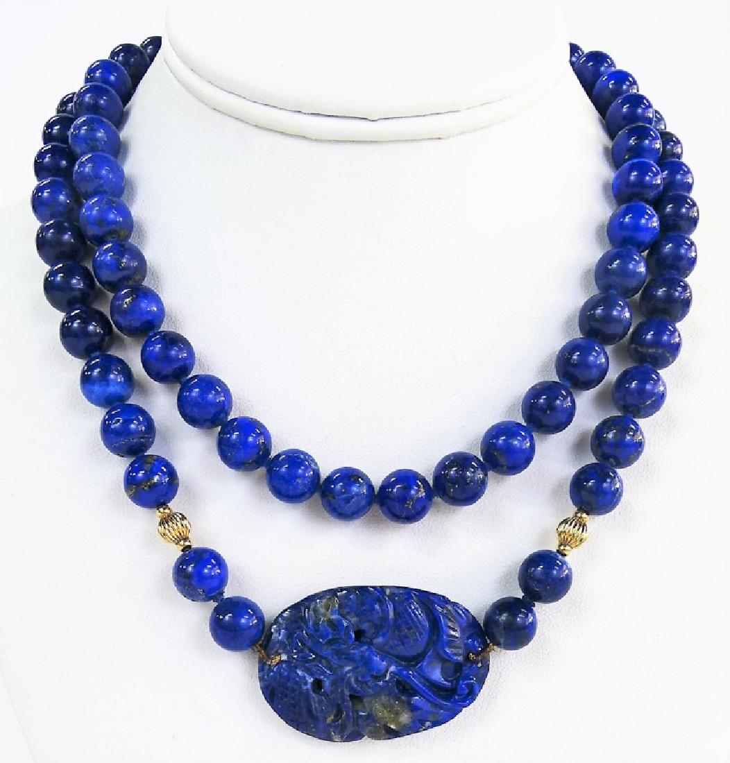 VTG CHINESE CARVED LAPIS LAZULI BEADED NECKLACE (1 of 3)