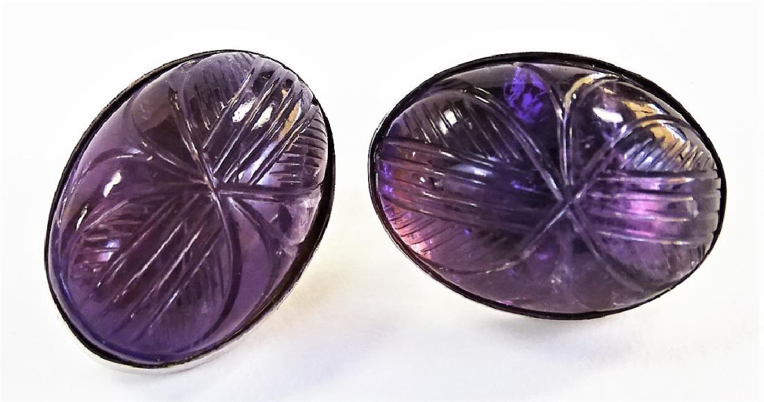 PAIR OF HEAVY AMETHYST SCARAB & STERLING EARRINGS (1 of 4)