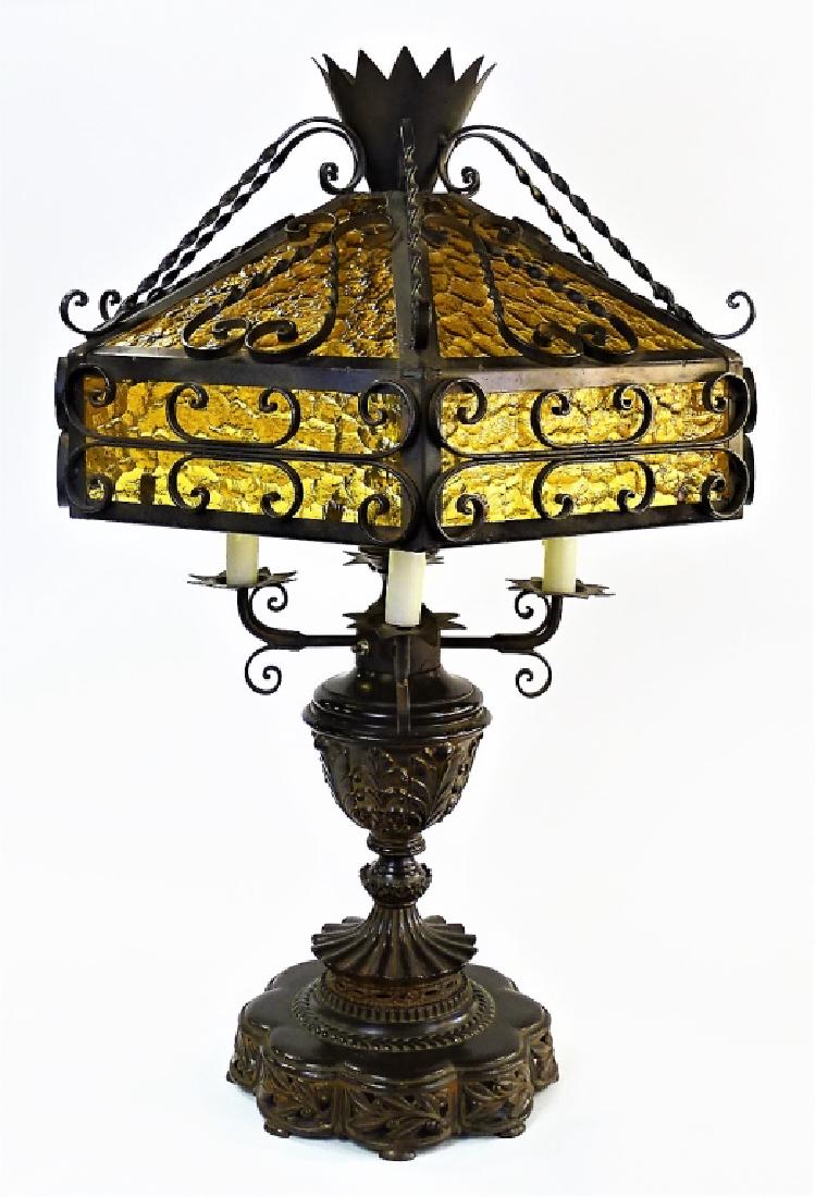 ELEGANT ART NOUVEAU WROUGHT IRON TABLE LAMP (1 of 3)
