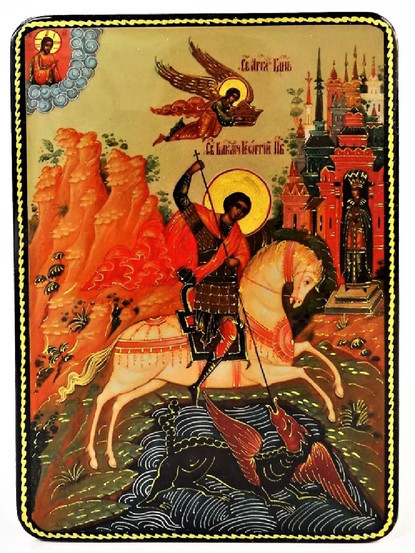 HAND PAINTED MOTHER OF PEARL RUSSIAN LACQUER BOX (1 of 3)