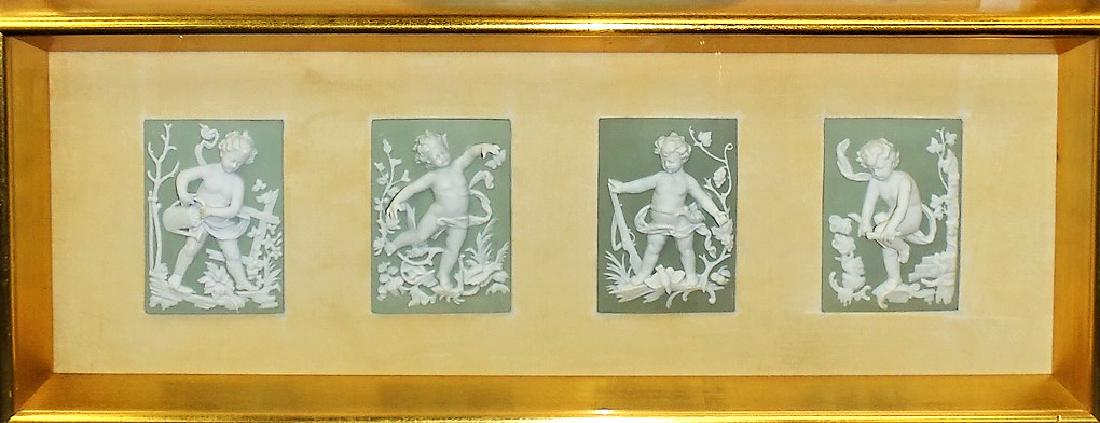 4 FRAMED WEDGWOOD GREEN JASPERWARE WALL PLAQUES (1 of 2)