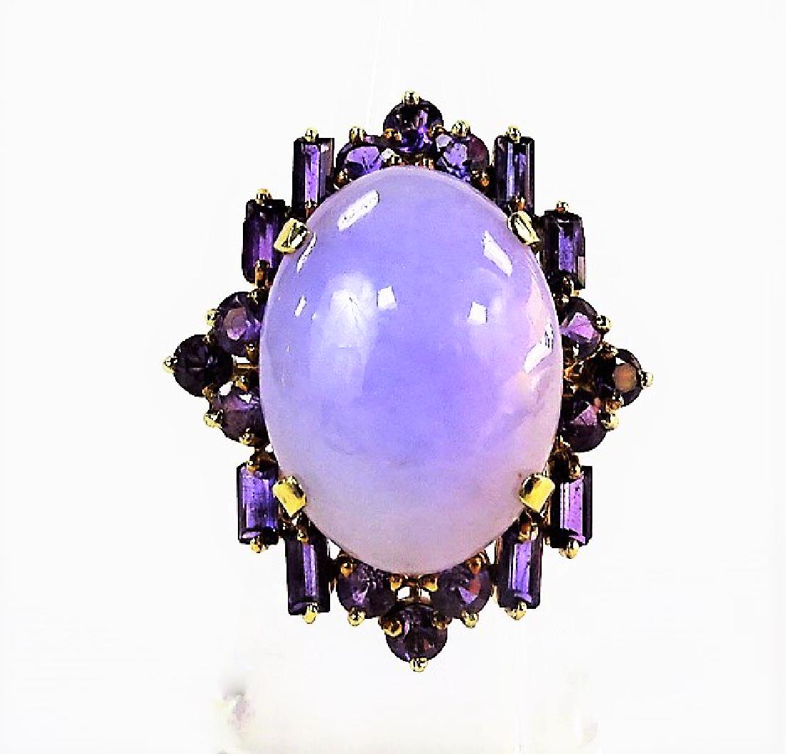 CHINESE 14KT GOLD LAVENDER JADE & AMETHYST RING (1 of 4)