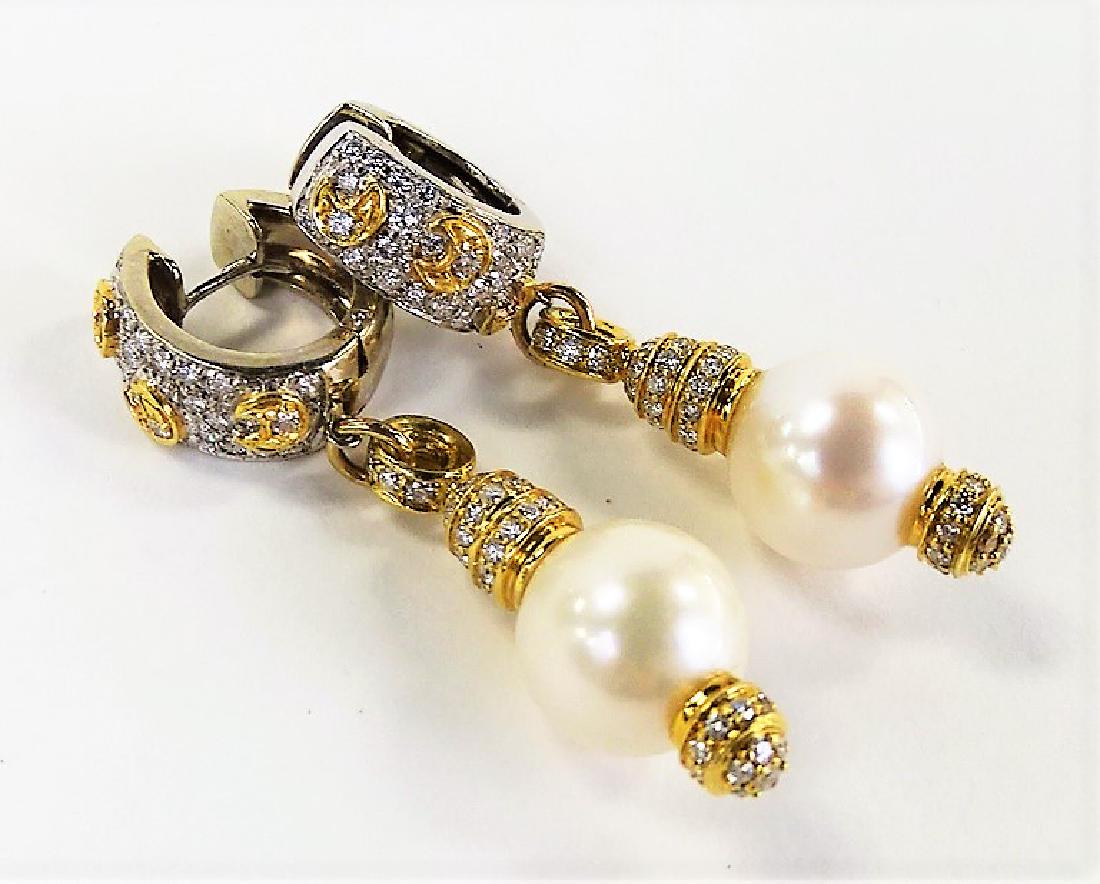 SIGNED18KT YG 1CT DIAMOND S. SEA PEARL EARRINGS: Each measures about 2" long with 11MM south sea pearls. Signed Chimento, 1ct total weight of diamonds total weight 20.2 grams. shipping to be $20 U.S. plus insurance. will combine shipping
