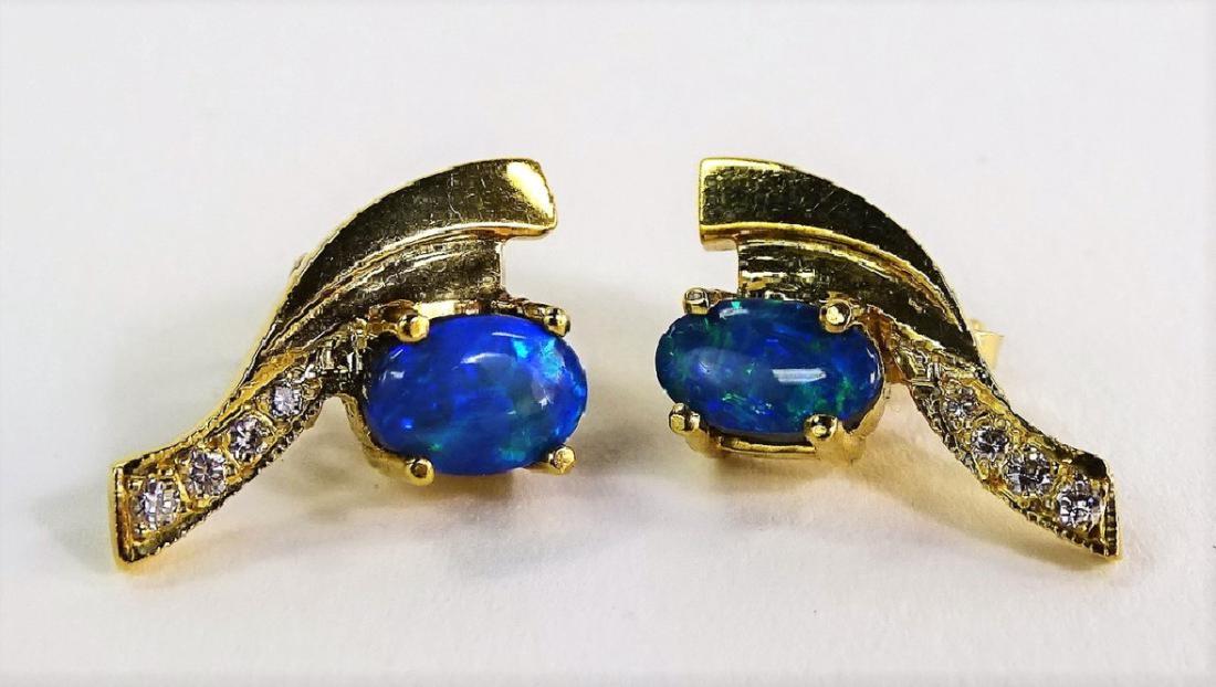 14KT YG & BLACK OPAL LADIES EARRINGS WITH DIAMONDS (1 of 3)