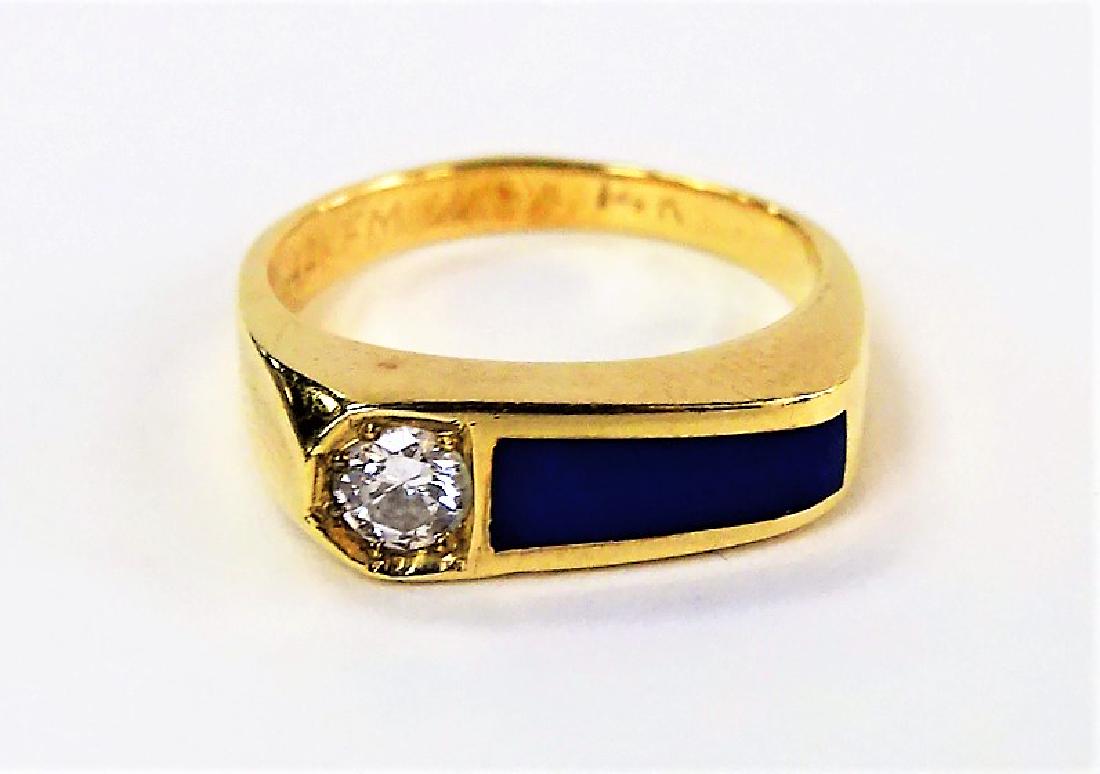 RETRO LADIES 14KT YELLOW GOLD LAPIS & DIAMOND RING (1 of 4)