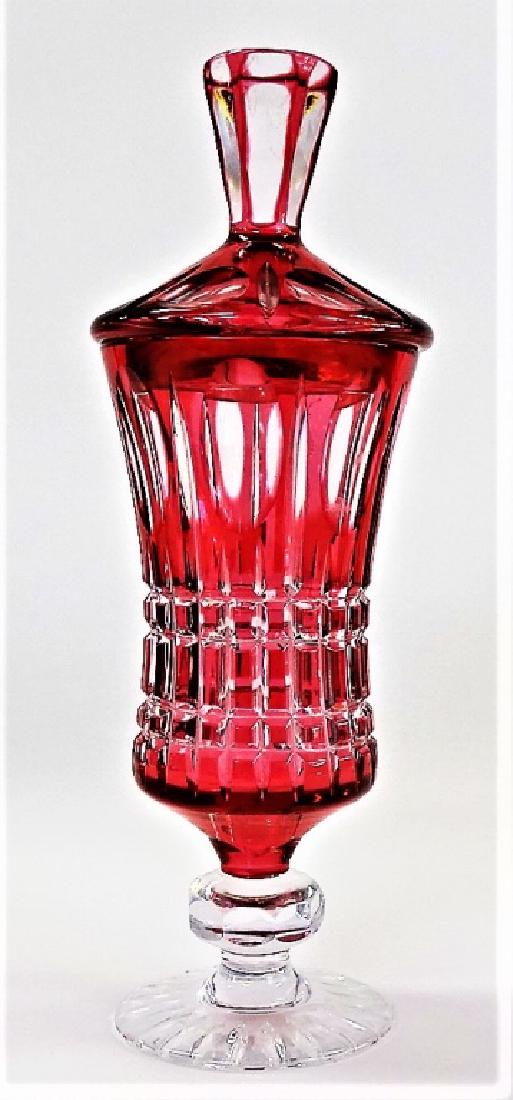VTG BOHEMIAN CRANBERRY CUT TO CLEAR COVERED URN (1 of 2)