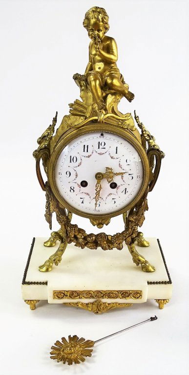 19TH C. TIFFANY GILT BRONZE & MARBLE MANTEL CLOCK (1 of 7)