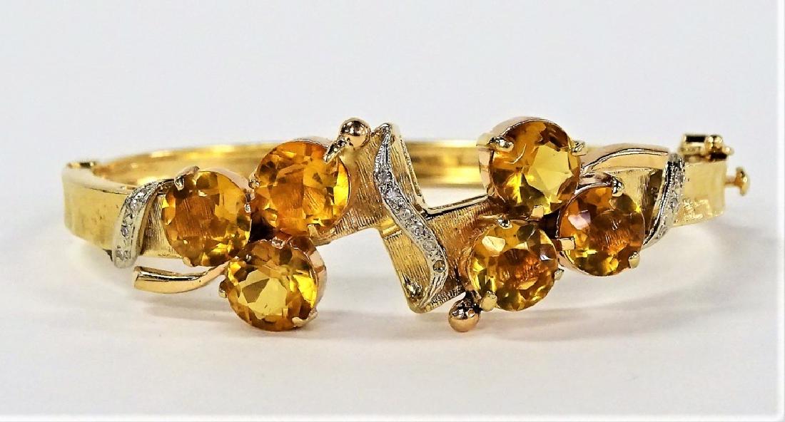 LADIES 14KT YELLOW GOLD CITRINE & DIAMOND BANGLE (1 of 4)