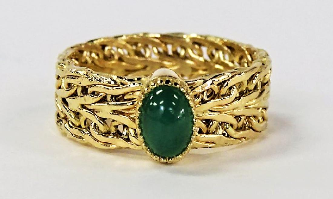 LADIES 14KT YELLOW GOLD JADE BAND RING (1 of 5)