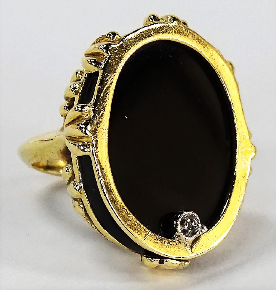 LARGE 14KT Y GOLD ONYX & DIAMOND LADIER RING (1 of 3)